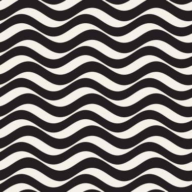 Yatay dalgalı çizgiler desen vektör sorunsuz siyah ve beyaz el çekilmiş