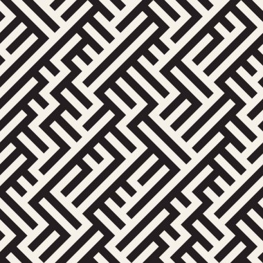 Düzensiz labirent çizgileri. Vektör sorunsuz siyah-beyaz desen.