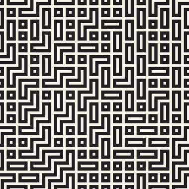 Düzensiz labirent çizgileri. Vektör sorunsuz siyah-beyaz desen.
