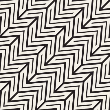 Zikzak sinirli çizgili. Vektör sorunsuz siyah-beyaz desen.
