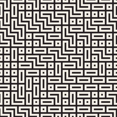 Düzensiz labirent çizgileri. Vektör sorunsuz siyah-beyaz desen.
