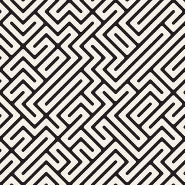 Düzensiz labirent çizgileri. Vektör sorunsuz siyah-beyaz desen.