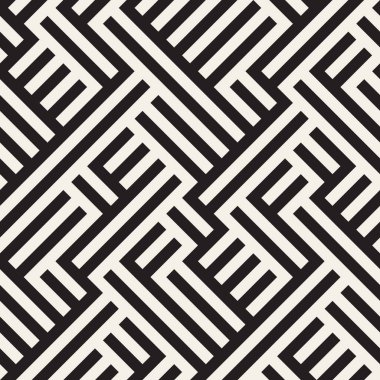 Düzensiz labirent çizgileri. Vektör sorunsuz siyah-beyaz desen.