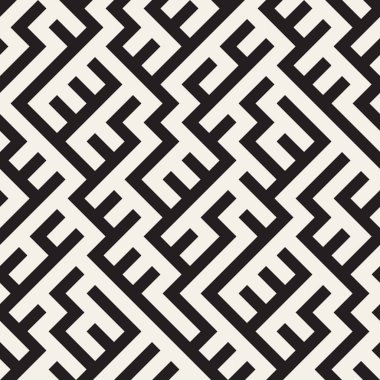 Düzensiz labirent çizgileri. Vektör sorunsuz siyah-beyaz desen.