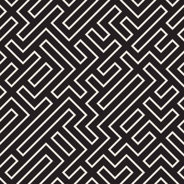 Düzensiz labirent çizgileri. Vektör sorunsuz siyah-beyaz desen.