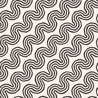 Kabaca dalgalı çizgili şık grafik doku çizilmiş. Vektör sorunsuz siyah-beyaz desen