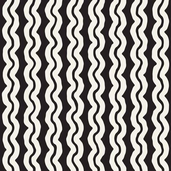Roughly Drawn Wavy Stripes Stylish Graphic Texture. Vector Seamless Black and White Pattern — Stock Vector