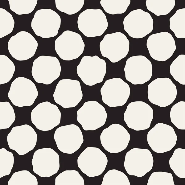 Ruwe lijn Hand Drawn cirkels. Vector naadloze Black and White Pattern. — Stockvector