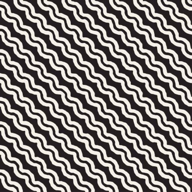 Kabaca dalgalı çizgili şık grafik doku çizilmiş. Vektör sorunsuz siyah-beyaz desen