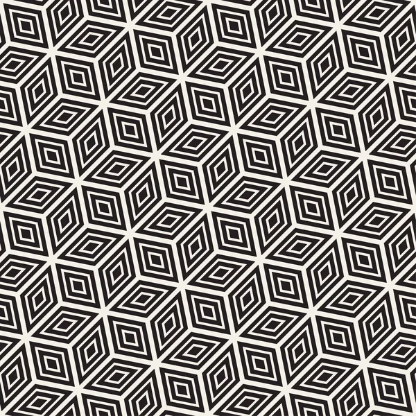Cuadrícula cúbica de baldosas infinita textura elegante. Patrón blanco y negro sin costura vectorial — Archivo Imágenes Vectoriales