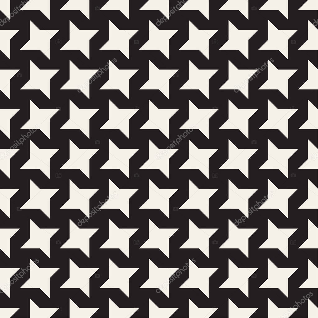 Star Line Shapes Grid. Vector Seamless Black and White Pattern