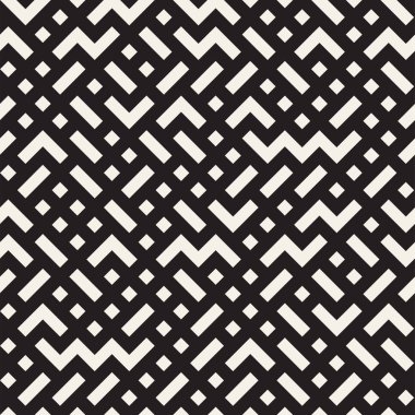 Çağdaş grafik tasarım döşeme düzensiz labirent şekiller. Vektör sorunsuz siyah-beyaz desen