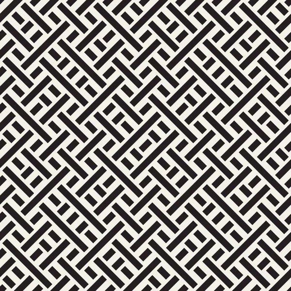 Interlacing Lines Maze Lattice. Ethnic Monochrome Texture. Vector Seamless Black and White Pattern — Stock Vector
