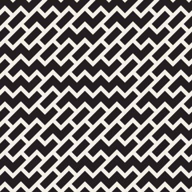 Çağdaş grafik tasarım döşeme düzensiz labirent şekiller. Vektör sorunsuz siyah-beyaz desen