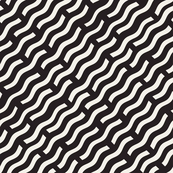 Handgezeichnete verstreute Wellenlinien monochrome Textur. Vektor nahtloses Schwarz-Weiß-Muster — Stockvektor