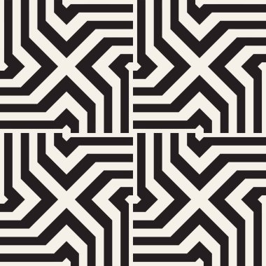 Elle çizilmiş stil soyut seamless modeli siyah beyaz. Retro serbest çentikli çizgiler doku.