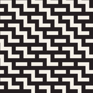 Çağdaş grafik tasarım döşeme düzensiz labirent şekiller. Vektör sorunsuz siyah-beyaz desen