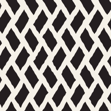 Rhombus kaba el hatları çizilmiş. Vektör sorunsuz siyah-beyaz desen
