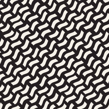 El dağınık dalgalı çizgiler tek renkli doku çekilmiş. Vektör sorunsuz siyah-beyaz desen