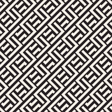 Satırları labirent kafes titreşim. Etnik tek renkli doku. Vektör sorunsuz siyah-beyaz desen