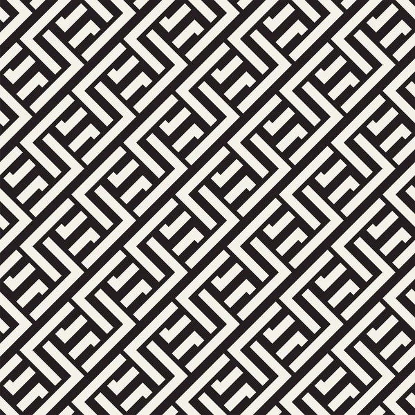 Interlacing Lines Maze Lattice. Ethnic Monochrome Texture. Vector Seamless Black and White Pattern — Stock Vector