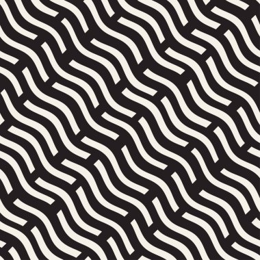 El dağınık dalgalı çizgiler tek renkli doku çekilmiş. Vektör sorunsuz siyah-beyaz desen
