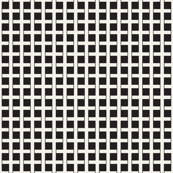 Weben nahtlose Muster. Flechtgrund aus sich kreuzenden Streifen Gitter. Schwarz-weiße geometrische Vektordarstellung. — Stockvektor