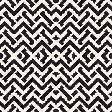 Satırları labirent kafes titreşim. Etnik tek renkli doku. Vektör sorunsuz siyah-beyaz desen