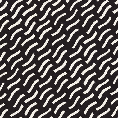 El dağınık dalgalı çizgiler tek renkli doku çekilmiş. Vektör sorunsuz siyah-beyaz desen