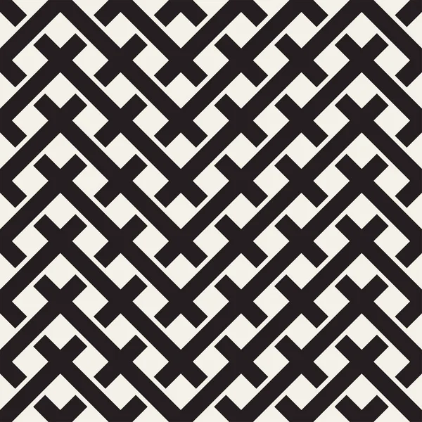 Weben nahtlose Muster. Flechtgrund aus sich kreuzenden Streifen Gitter. Schwarz-weiße geometrische Vektordarstellung. — Stockvektor