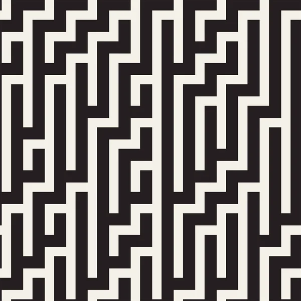 Irregular Maze Shapes Tiling Contemporary Graphic Design. Vector Seamless Black and White Pattern — Stock Vector
