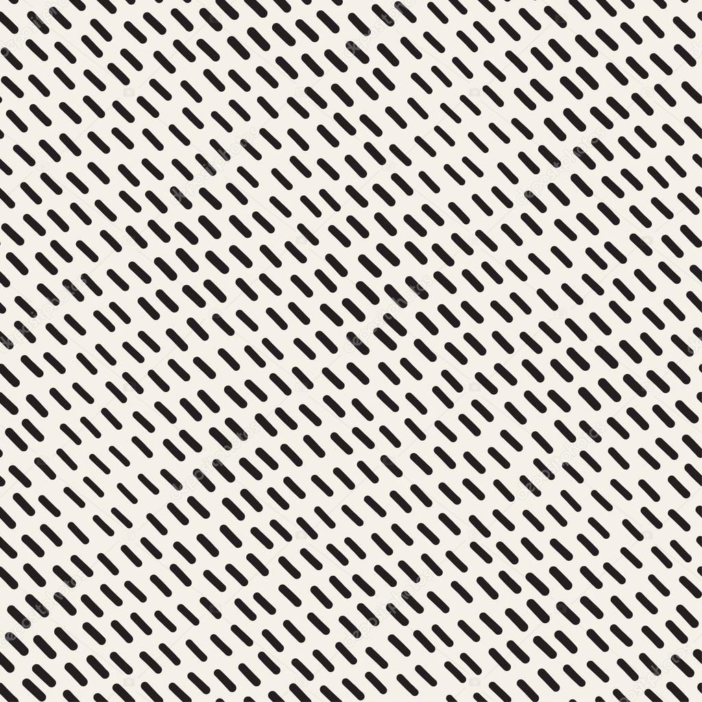 Hand Drawn Scattered Wavy Lines Monochrome Texture. Vector Seamless Black and White Pattern