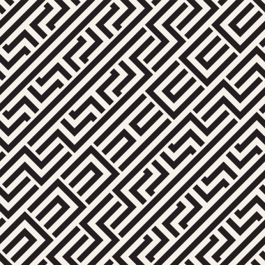 Satırları labirent kafes titreşim. Etnik tek renkli doku. Vektör sorunsuz siyah-beyaz desen