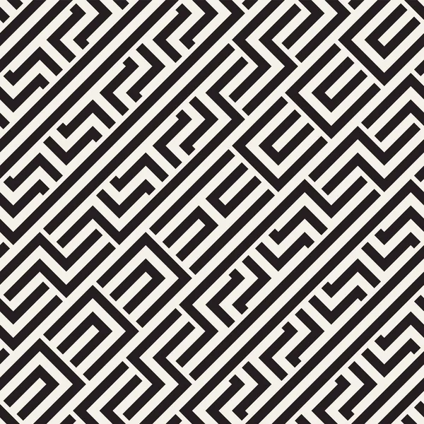 Linhas de entrelaçamento labirinto treliça. Textura monocromática étnica. Padrão preto e branco sem costura vetorial — Vetor de Stock