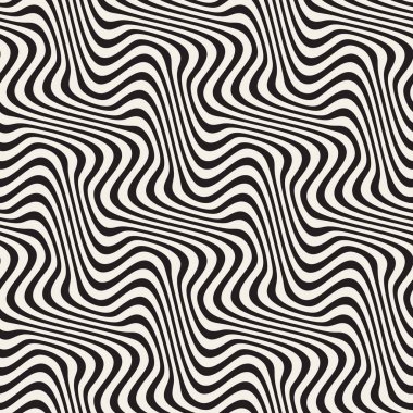Wavy Ripple Lines. Vector Seamless Black and White Pattern. clipart