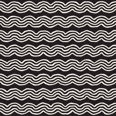 Kabaca dalgalı çizgili şık grafik doku çizilmiş. Vektör sorunsuz siyah-beyaz desen