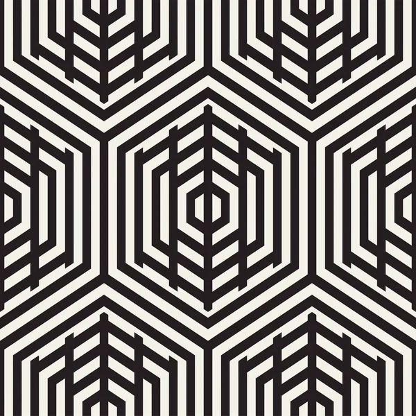 Векторный бесшовный шаблон. Повторяющийся абстрактный фон Решетки. Линейная сетка из полосатых шестиугольных элементов . — стоковый вектор