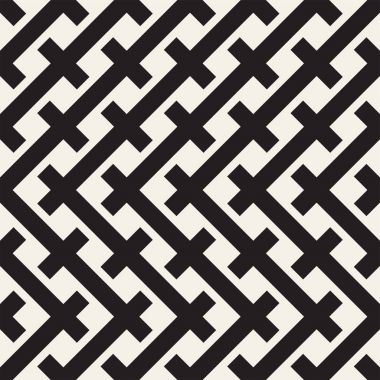 Weave Seamless Pattern. Braiding Background of Intersecting Stripes Lattice. Black and White Geometric Vector Illustration. clipart