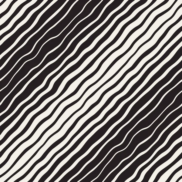Ondeggianti linee di gradiente disegnate a mano. Vettore senza soluzione di continuità modello in bianco e nero . — Vettoriale Stock