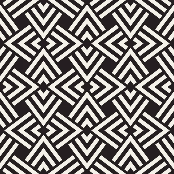 Geometric Ornament With Striped Rhombuses. Vector Seamless Monochrome Pattern — Stock Vector