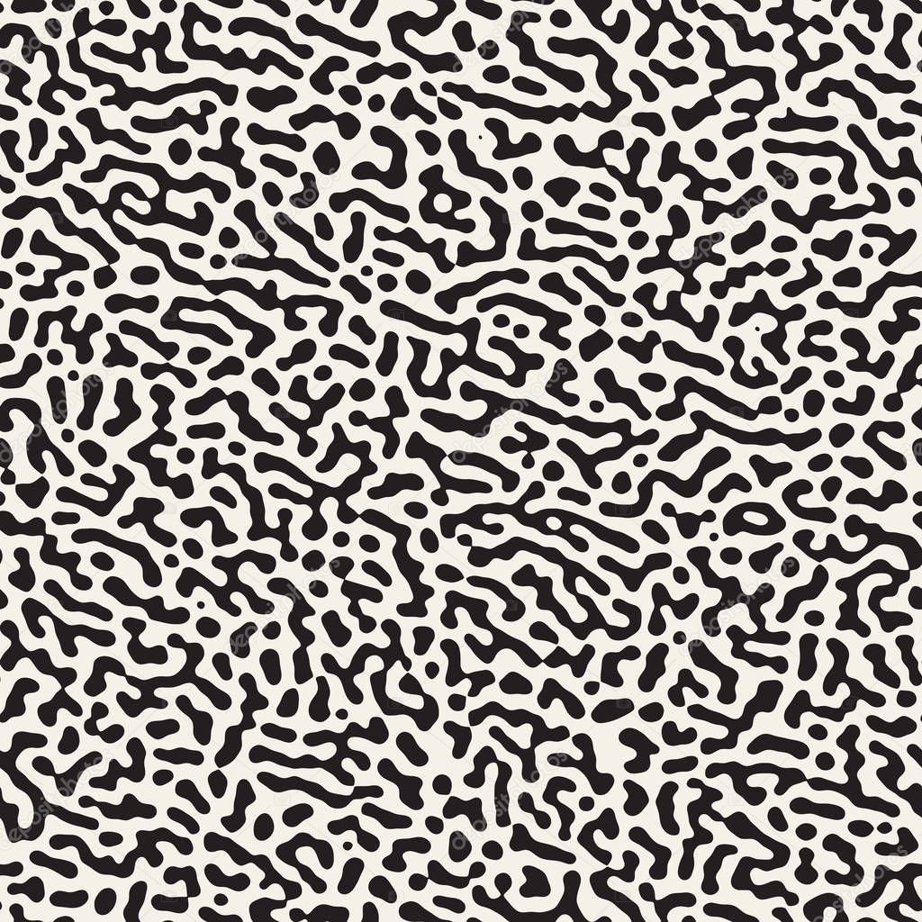 Vector Seamless Grunge Pattern. Black and White Organic Shapes. Messy Spots Texture.