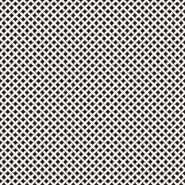 シームレスなパターンを織る。ストライプ格子の交差の背景を編み。黒と白の幾何学的なベクトル イラスト. — ストックベクタ