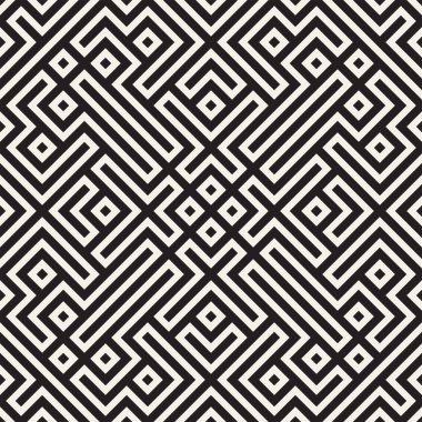 Simetrik çizgileri kafes ile geometrik etnik köken. Vektör soyut Seamless Modeli.