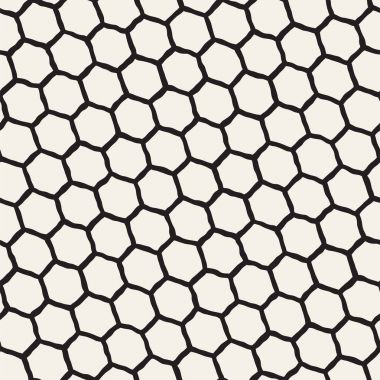 Altıgen kafes ile Seamless Modeli siyah beyaz. Petek arka plan yaratıcı tek renkli el çekilmiş.