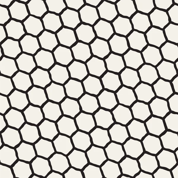 육각 격자와 원활한 흑백 패턴입니다. 크리에이 티브 흑백 손으로 그린 벌집 배경. — 스톡 벡터