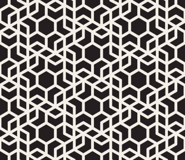 Vektör sorunsuz siyah ve beyaz altıgen geometrik ızgara desen
