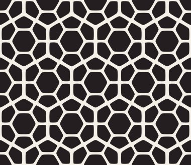 Vektör sorunsuz siyah ve beyaz geometrik altıgen yuvarlak ızgara desen