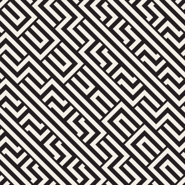 Satırları labirent kafes titreşim. Etnik tek renkli doku. Vektör sorunsuz siyah-beyaz desen