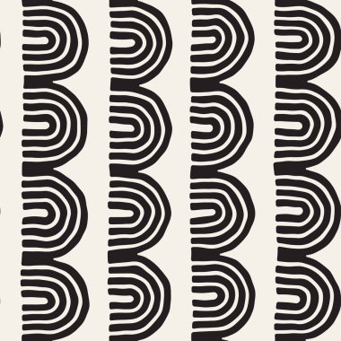 Tek renkli minimalist kabile seamless modeli arc hatları ile. Vektör arka plan üzerinde beyaz yuvarlak şerit Inky siyah sanat ile.