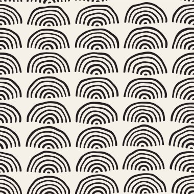 Kemerler ile siyah beyaz minimalist seamless modeli. Basit elle çizilmiş doku. Vektör arka plan yuvarlak Inky hatları ile